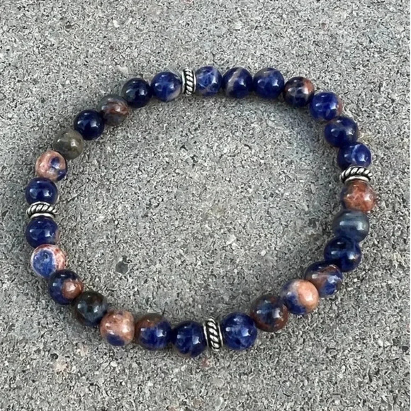 Orange Sodalite, Orange and Blue Orange Jade Stretch Bracelets, Unisex Bracelets - Picture 3 of 3